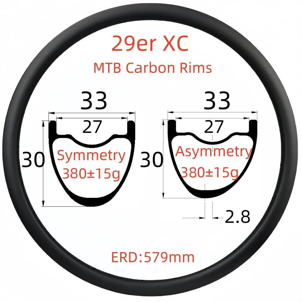 

29er Carbon Rims 30mm Depth 33mm Wide Super Light XC MTB Carbon Rims UD Hookless/Tubeless Carbon Rims