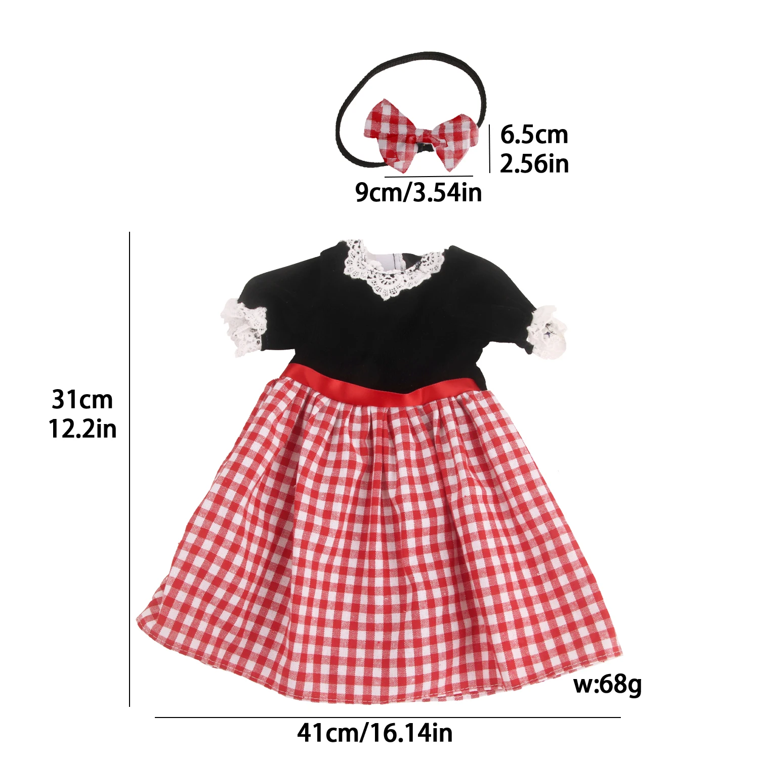 Ropa de muñeca Reborn de 55cm, vestido a cuadros de encaje + traje con diadema, traje para bebés recién nacidos de 22 pulgadas, accesorios, juguete de oso