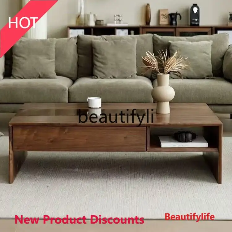 

2344 All solid wood coffee table TV cabinet North American black walnut combination living room coffee table