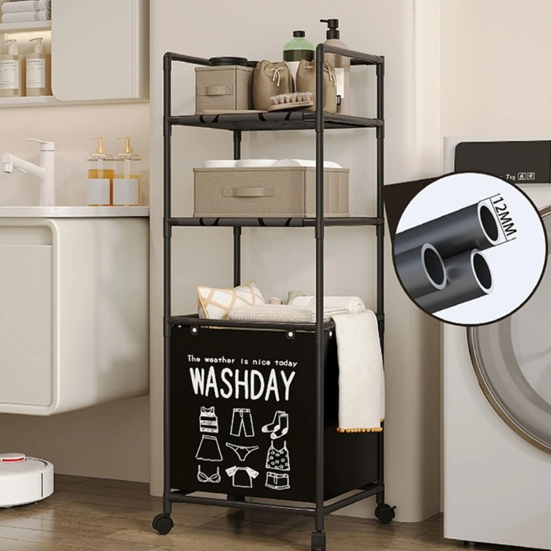 

Space Saving Laundry Cart Metal Frame Bathroom Clothes Organizers Basket