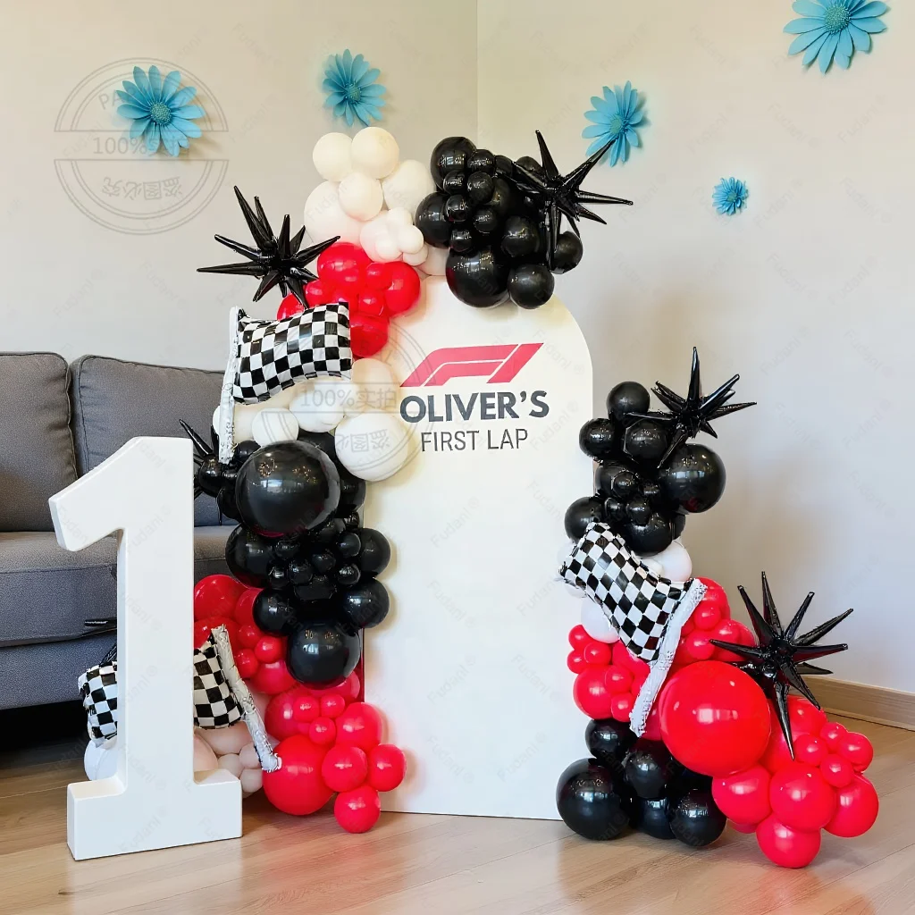 152 قطعة سباق السيارات موضوع بالون جارلاند قوس عدة الرمال الأبيض الأسود اللاتكس بالونات الصبي اثنين سريع حفلة عيد ميلاد استحمام الطفل ديكور