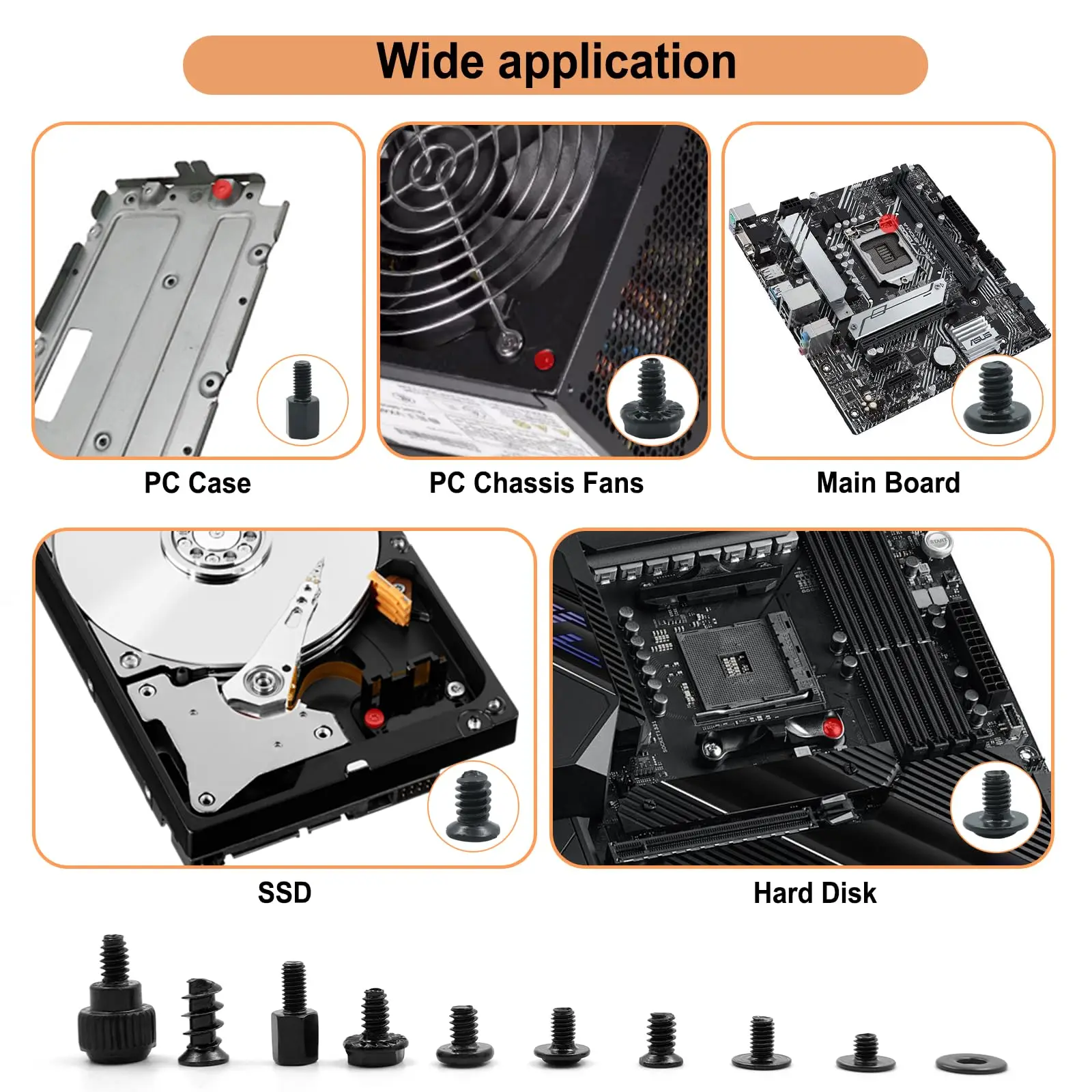 400 Stück Computerschrauben, Motherboard-Abstandsbolzen, PC-Schrauben, Laptop-Schrauben, PC-Gehäuseschrauben, Lüfterschrauben, SSD-Schrauben für HDD, hart – Detail 3