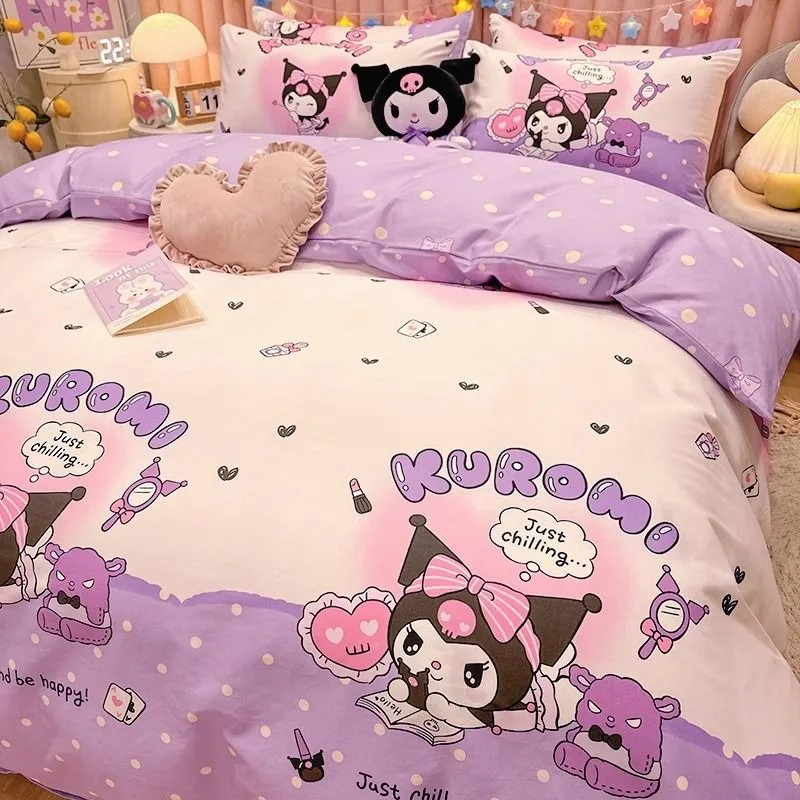 

Sanrio Kuromi My melody Pochacco Cartoon Pure Cotton Duvet Cover Four-piece Set Four Seasons Sheet Duvet Cover Set Bedding