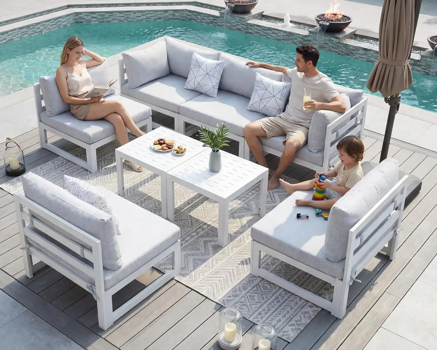 

8 Piece Luxury Aluminum Outdoor Sectional Sofa with Side Table, Large L Shaped Patio Furniture Set, 29" Deep Wide, Customized