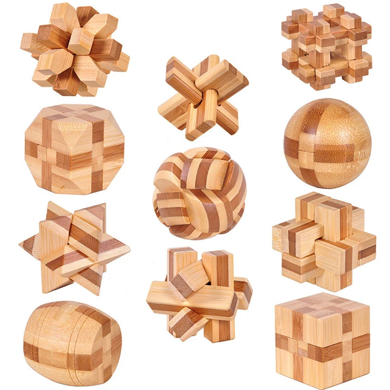Brinquedos educativos de madeira de bambu para crianças, quebra-cabeças 3d, jogo adulto, desbloqueio, brinquedos montessori para crianças, meninas, meninos, presente, 1 peça, 4.5*4.5*4.5cm