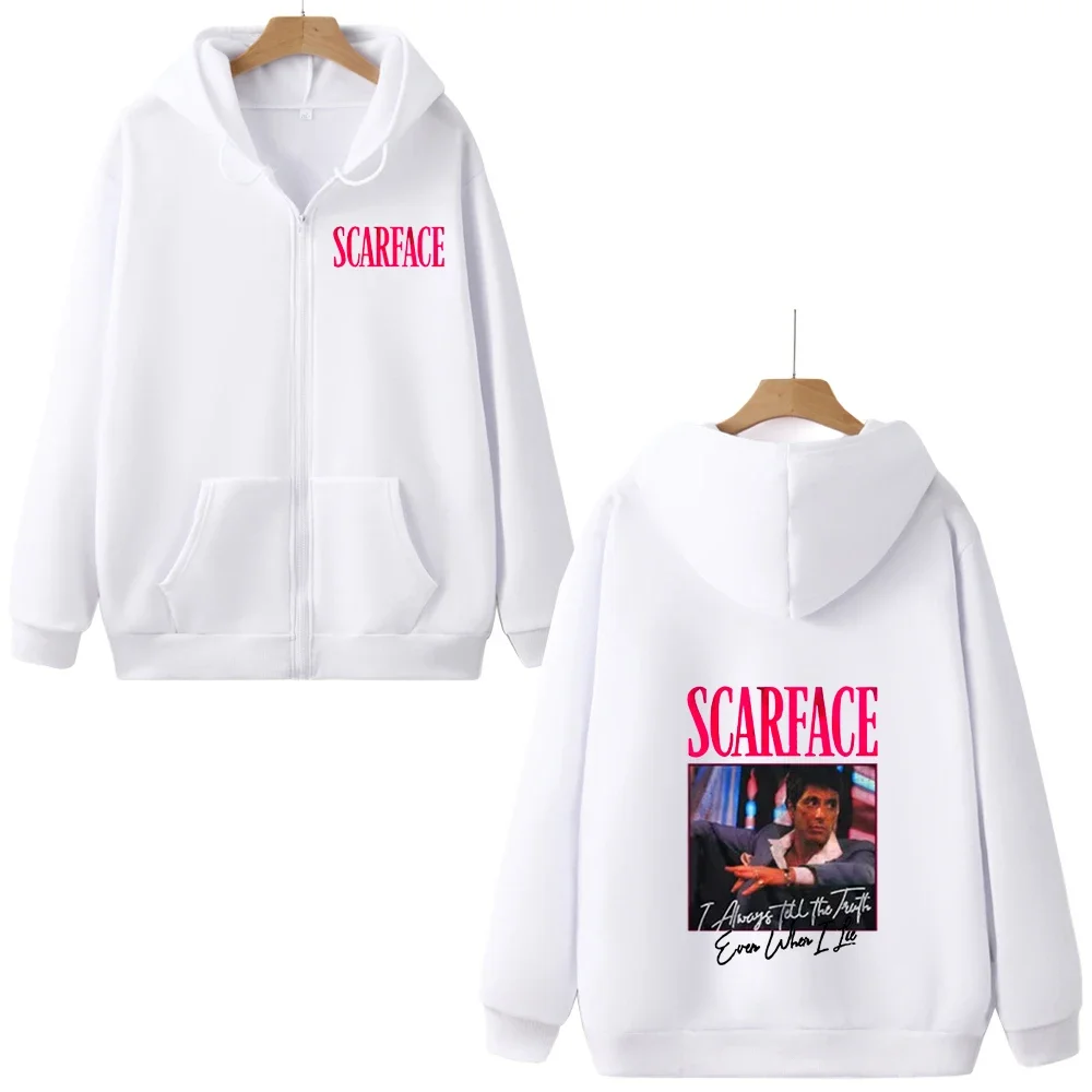 Filmography Scarface Zip Hoodie Even When I Lie I Always Tell The Truth Pattern Text Sweatshirts Retro Style Keep Warm