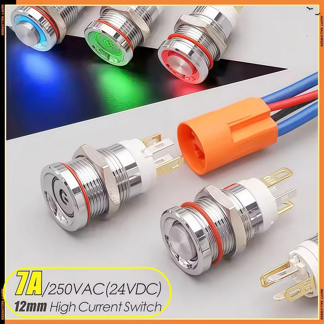 

12mm 7A high current metal push button switch,DC12V LED,car/computer modification switch