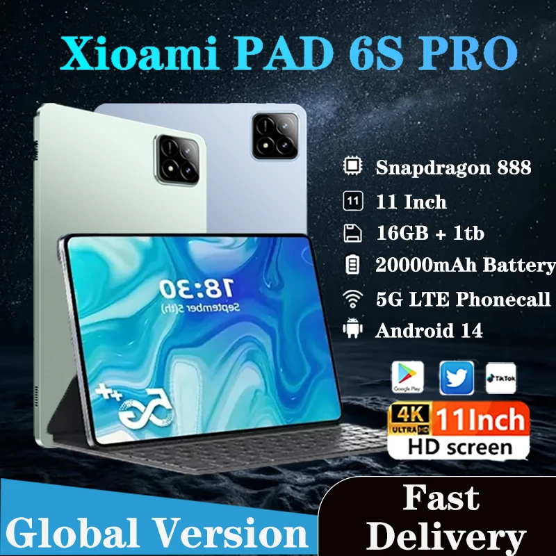 2024 Originai XIOAMI Pad 6S PRO Global Version Android 14 Tablet 16GB+1T 11Inch Snapdragon888 5G Dual SIM PhoneCall WiFi Tablets