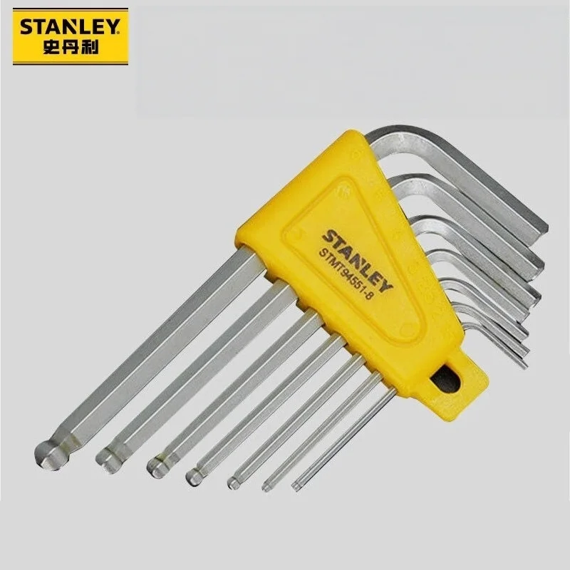 Stanley 7-Piece Short Ball-End Hex Key Set Metric & Imperial Short Handle S2 Alloy Steel Multi-Sided Screwdriver Tool Set