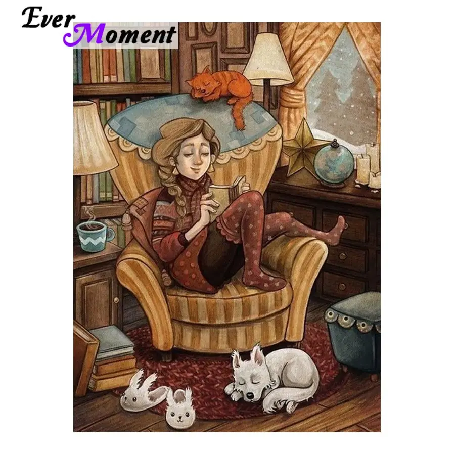 Ever Moment Good Childhood Memory Diamond Painting Girl Reading Book DIY 5D Diamond Embroidery Painting Wall Picture ASF948