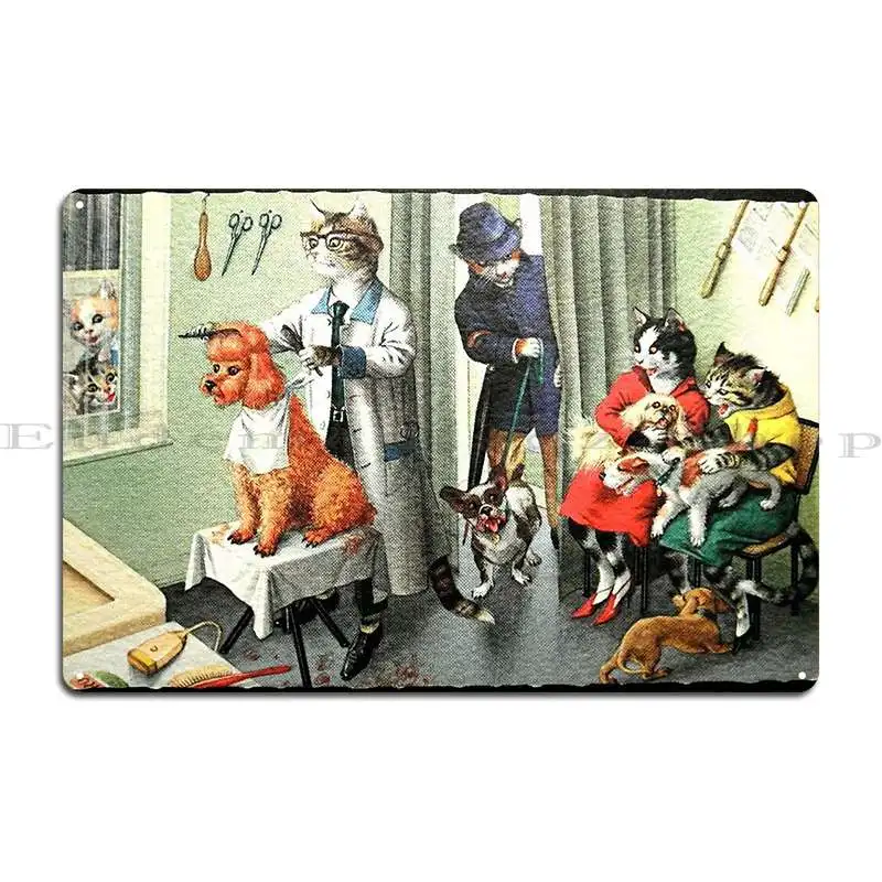 Vintage Dog Cute Photo Dachshund Dogs Retro Pet Barber Poodle Cats Metal Signs Personalized Wall Mural Home Tin Sign Poster