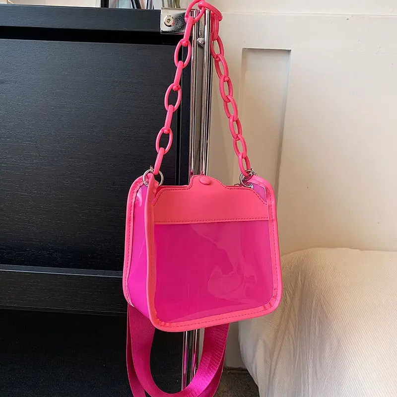 New Autumn Fluorescent Green PVC Jelly Chain One Shoulder Clear Phone Bag Fashion Waterproof Female Crossbody Mini Bag