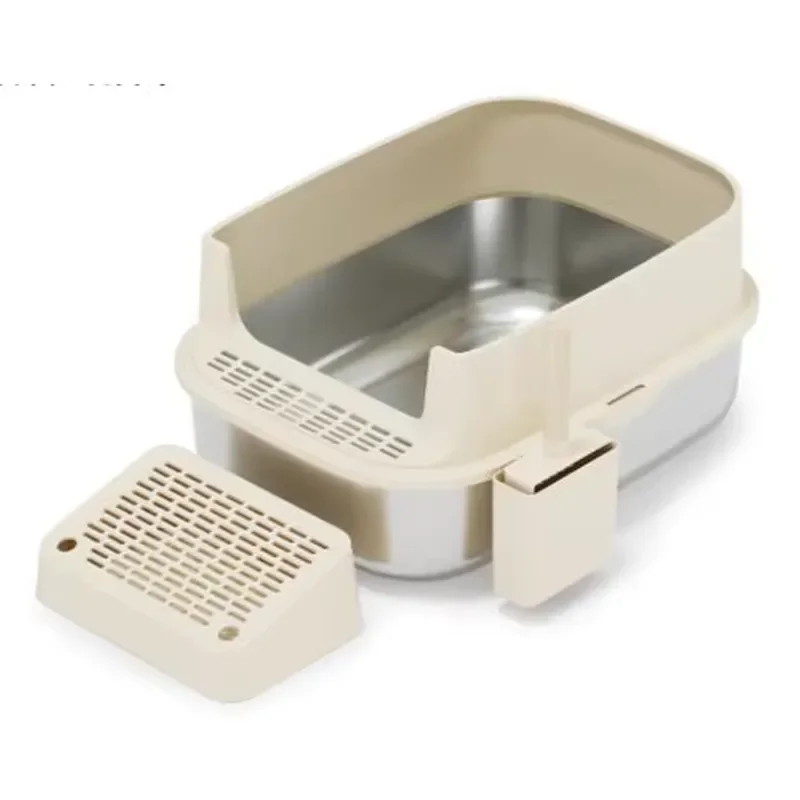 Large Square Stainless Steel Cat Litter Box Eco Friendly Easy Clean Kitty Toilet Pan with Accessories Direct Sale for Pets