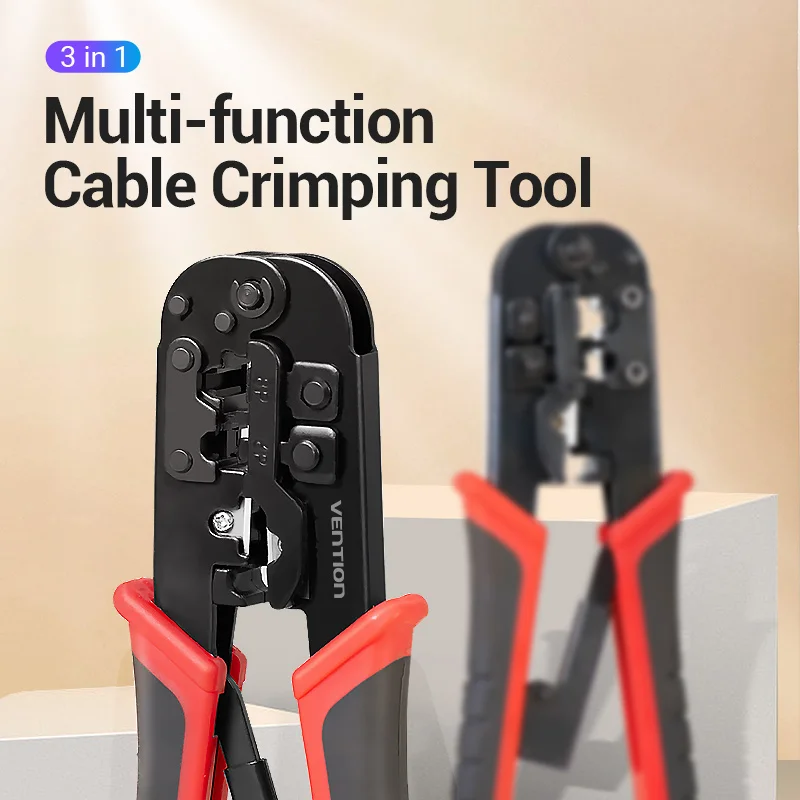 

Vention RJ45 Crimping Tool RJ12/11 Crimper Plier Pass Through Ethernet Stripping Crimping Tool for Cat6 Cat5 RJ45 Connectors