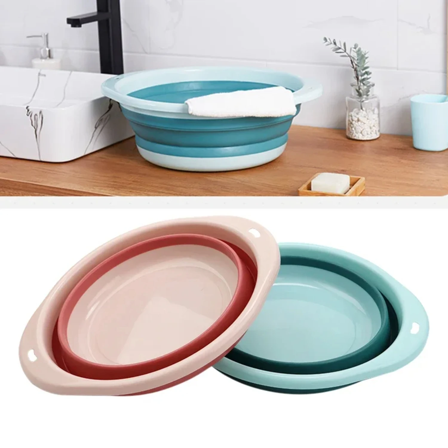 Lightweight, Multi-purpose Collapsible Wash Basins - Portable Cleaning Tools for Travel, Hiking, Camping, Picnics - Space Saving