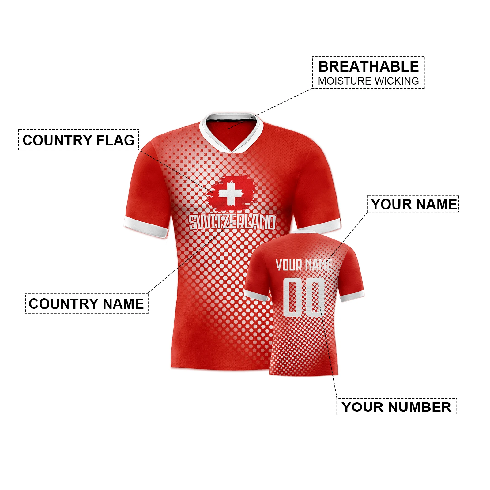 Custom Switzerland Soccer Jersey Personalized Name Number Soccer Team Training Uniform Football Shirt for Youth Adults Fans