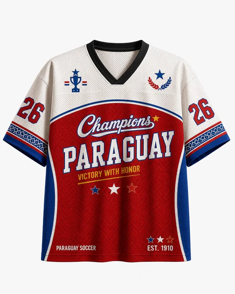 Paraguay Football Jersey Number 26, Championship Victory Honor, 3D Full Screen Printed Mesh V-neck Football Sports Top