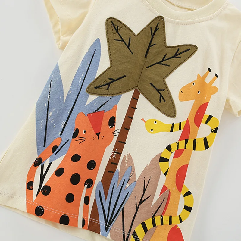 طقم تي شيرت قطني كاجوال صيفي للأولاد من Malwee بدلة دائرية مكونة من قطعتين للأطفال الصغار والمتوسطين ملابس بنمط حيوانات #2
