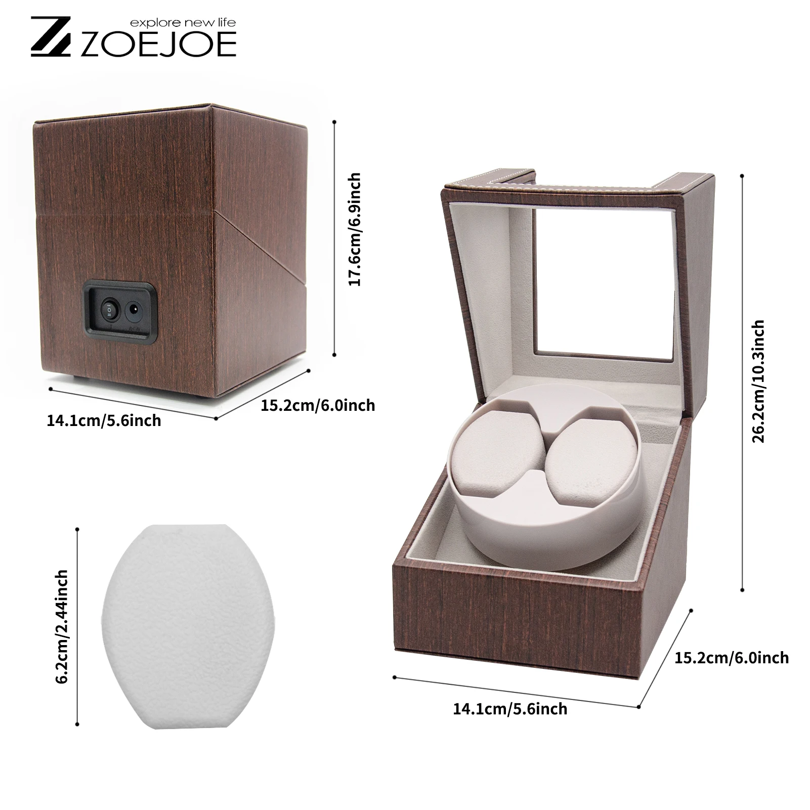 ZOEJOE Watch winder 2 Slots USB Cable Power Pu Leather Watch Display Box With Low Noise Motor Fit For Men Women's Watches