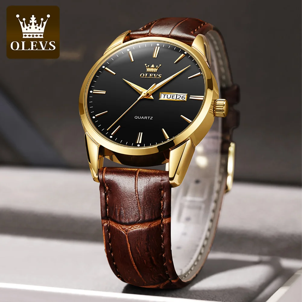 OLEVS Luxury Mens Wrist Watch Luminous Waterproof Business Week Date Watch Leather Sport Fashion Quartz Watch Relogio Masculino