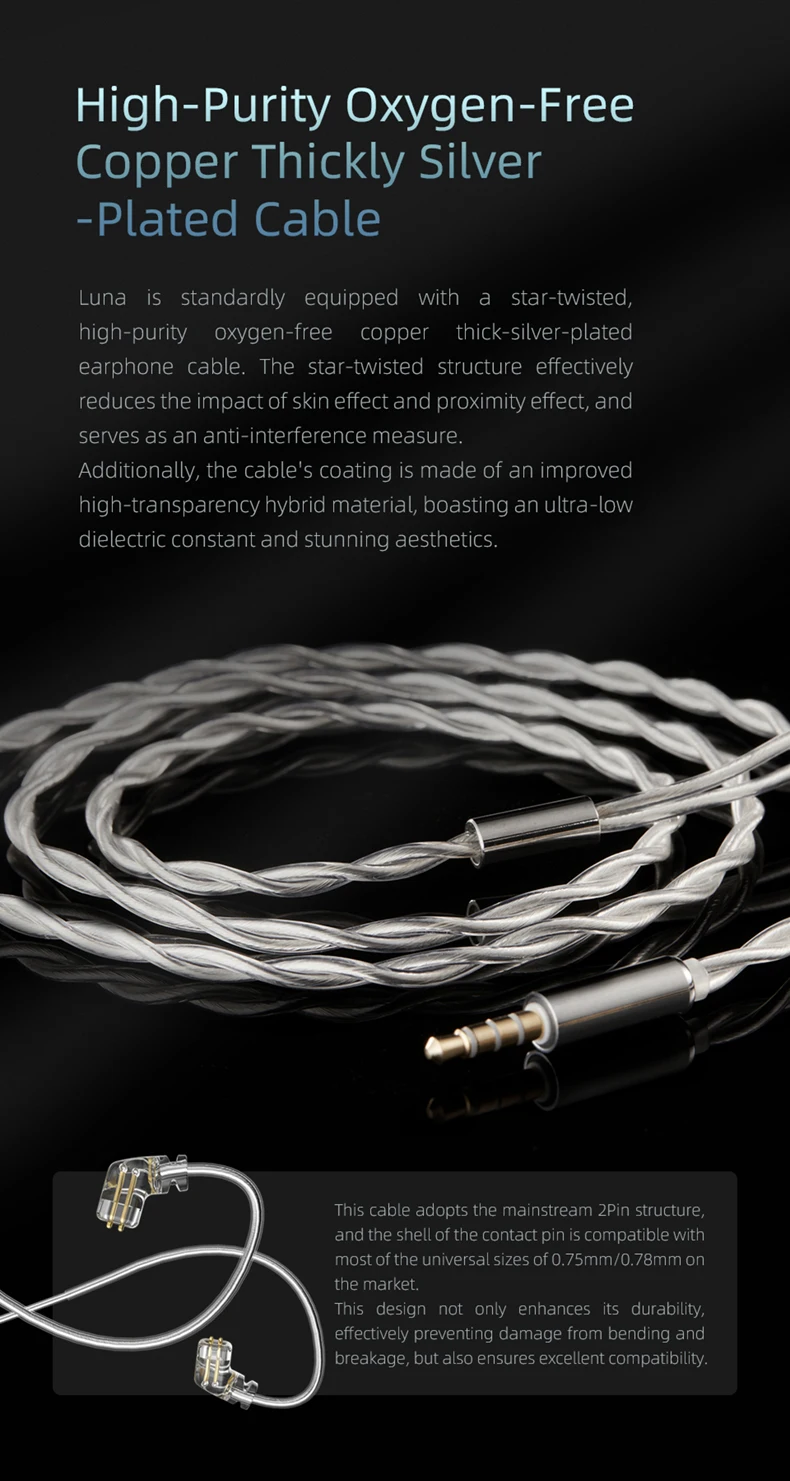 SGOR Luna Broad-Spectrum-Vollband-Planar-IEM-Kopfhörer, empoweriert durch hochreines, sauerstofffreies Kupfer, dick versilbertes Kabel – Detail 10