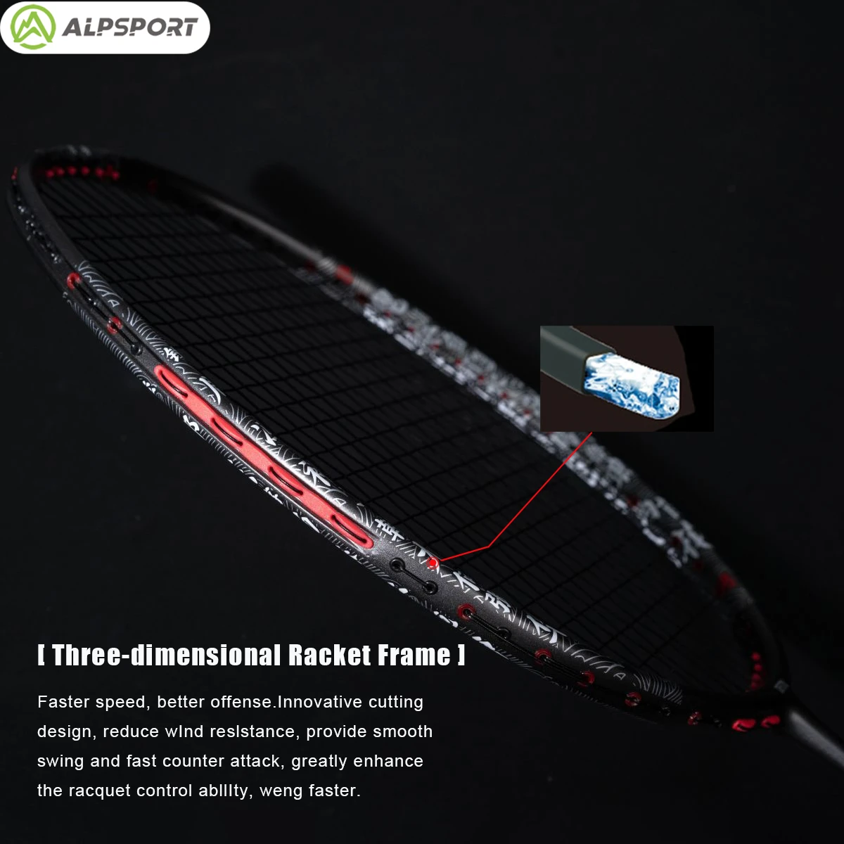 Alpsport YH 4U Offensive max 38lbs Badminton Racket Carbon Fibre Competition level Designed for OUTDOOR training and competition