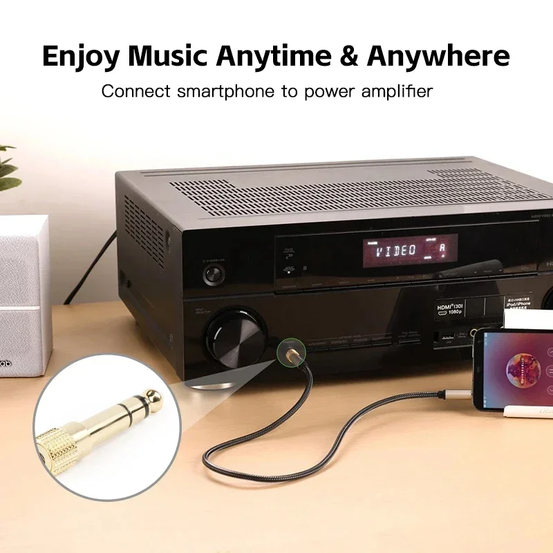 جديد جاك 6.5 6.35 مللي متر ذكر التوصيل إلى 3.5 مللي متر موصل سالب الذهب تصفيح سماعة ميكروفون AUX وصلات صوت #3