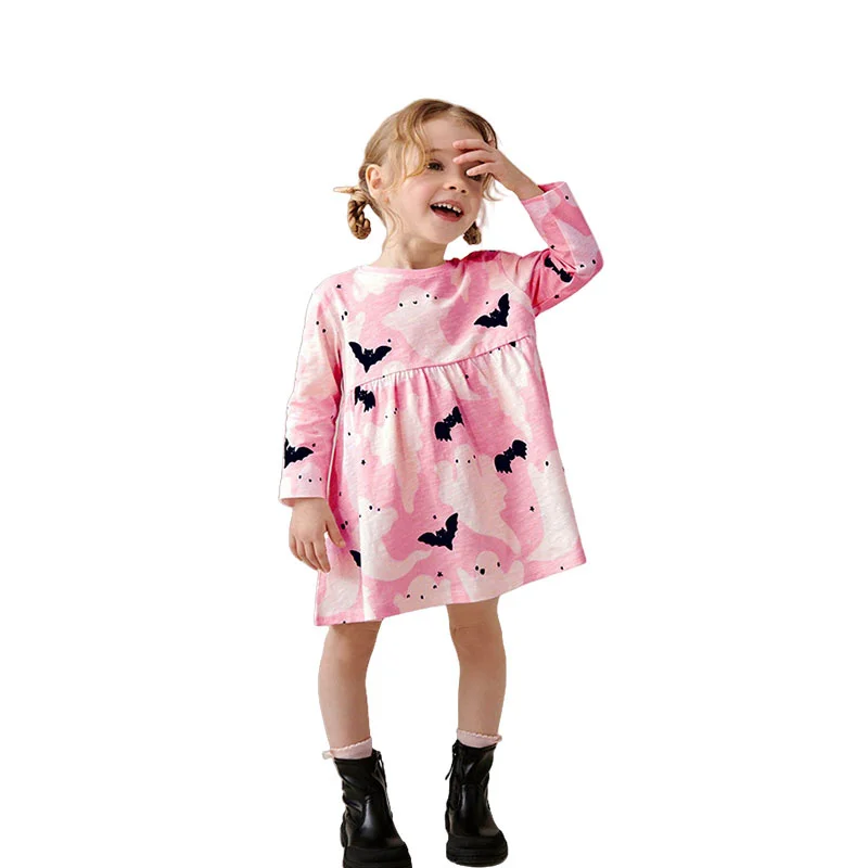 

Animals Printed Princess Girls Dresses Halloween Cotton Long Sleeve Children's Clothes Autumn SpringParty Fashion Kids Frocks