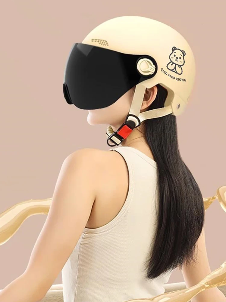 AliExpress NONE 1 Piece 3C Certified Men's And Women's Adult Cartoon Electric Bicycle Motorcycle Half Helmet With Goggles Bicycle Safety Helmet