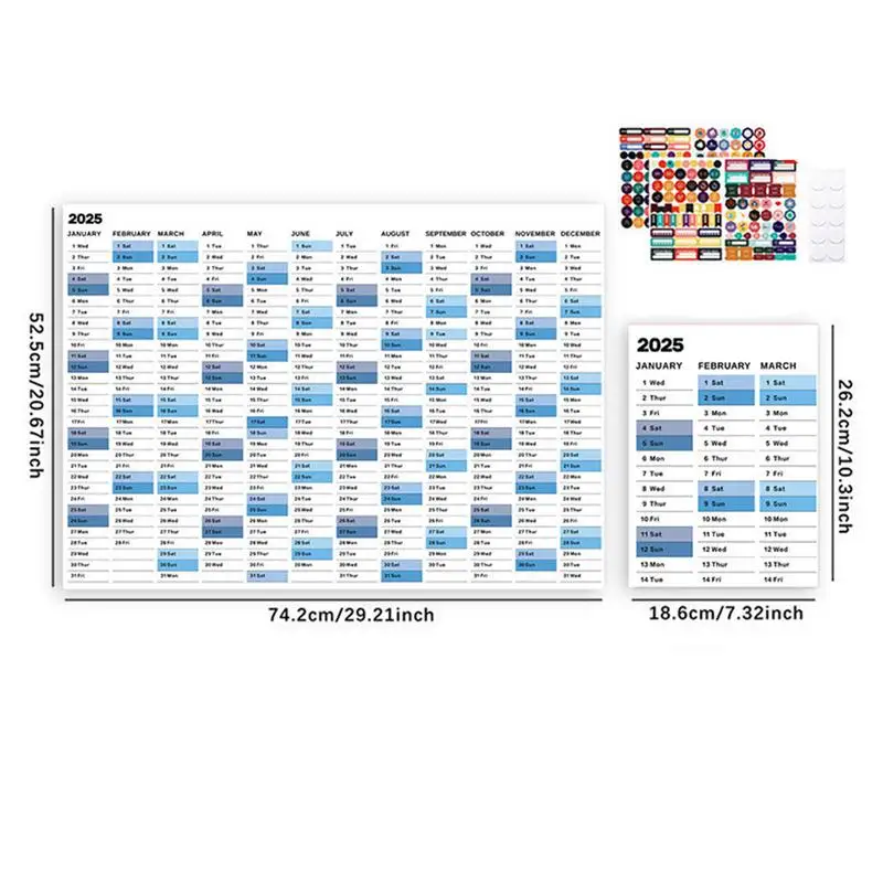 Wandkalender 2025, großer Jahres-Wandplaner mit Aufklebern, Posterkalender aus dickem Papier, vom Januar 2025, bis Dezember 2025, Zuhause