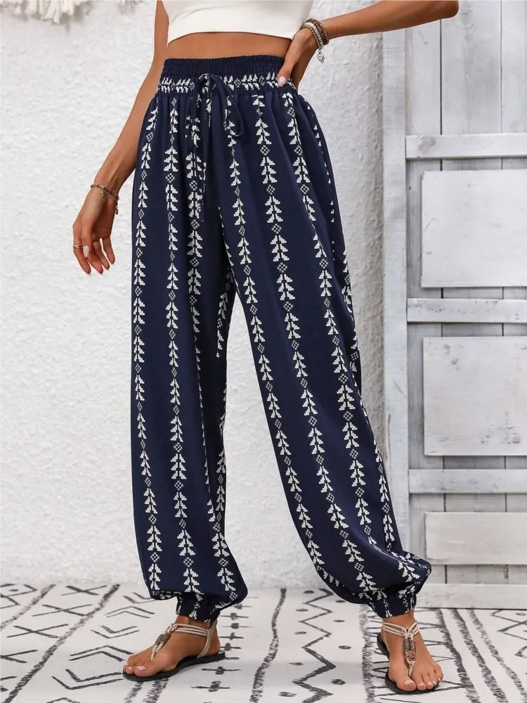 

Spring And Summer New Versatile Mesh Wide-leg Lantern Pants Women's Fashion Micro-elastic Drawstring Comfortable Casual Trousers