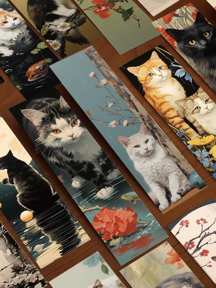 30pcs Japanese cat bookmark Cartoon cute animal decoration Reading page mark Book mark page holder Student supplies Message card