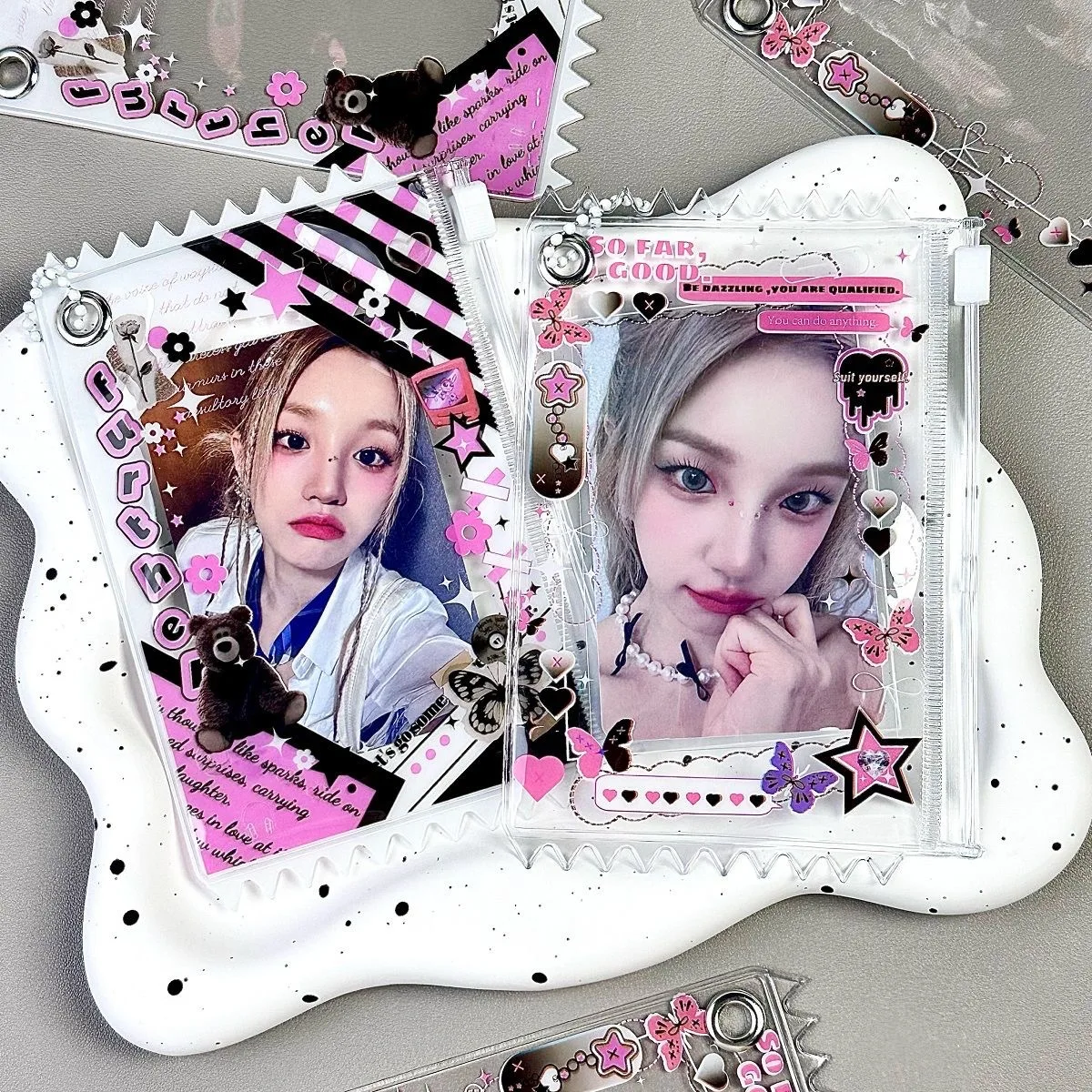 

3 Inch Ins Korean Photo Card Holder Cute Y2K Butterfly Kpop Badge Holder Bag Pendant School Stationery Student Gift