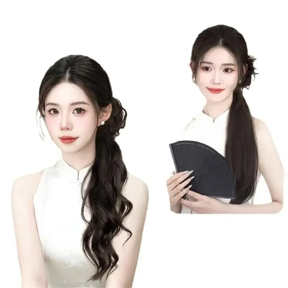 Synthetic Wig Ponytail Women's New Chinese Style Grab Clip Ancient Style Chinese Style Slightly Rolled Hair Clip