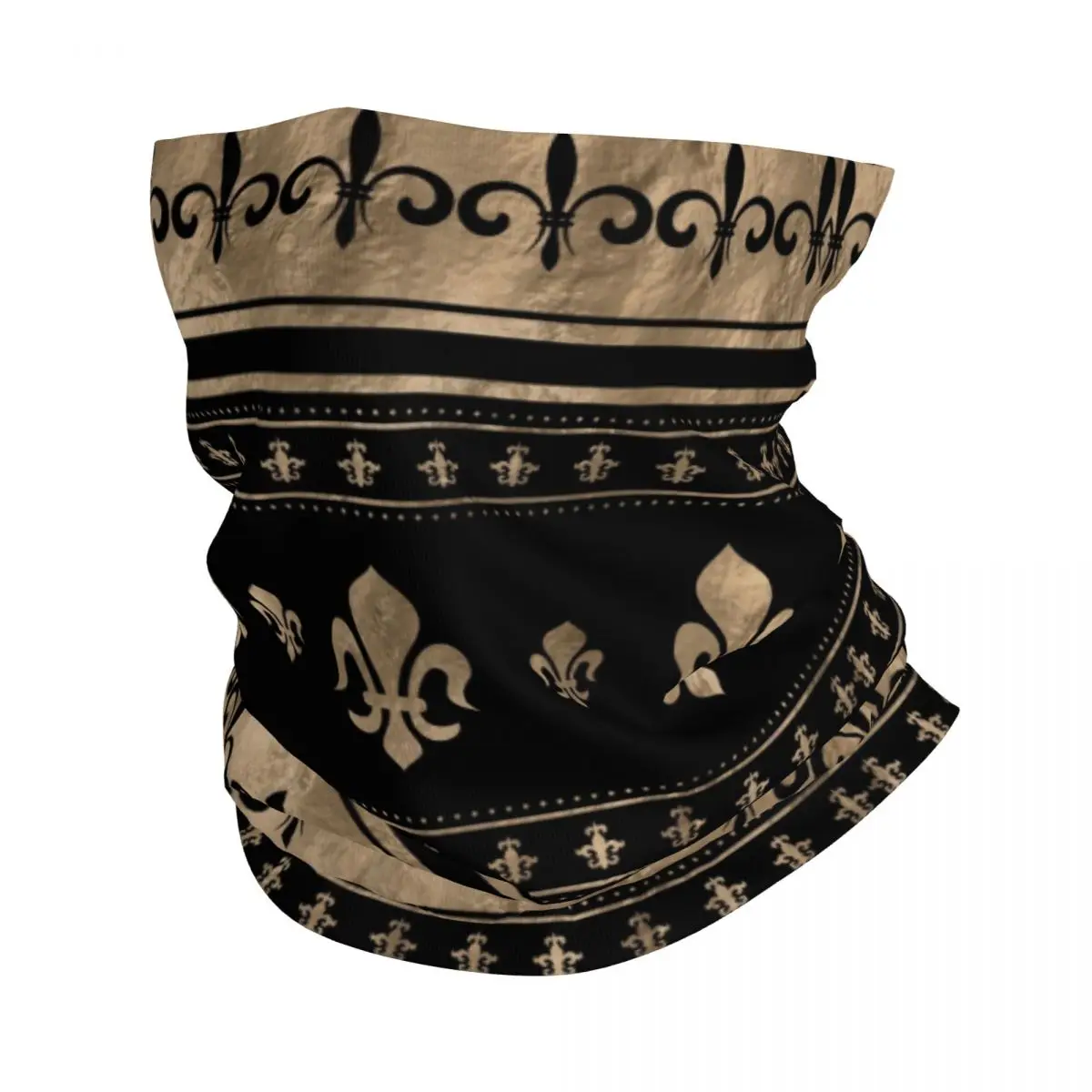 Luxury Fleur De Lis Black And Gold Neck Gaiter Men Women UV Protection Winter Lily Flower Fleur-De-Lys Bandana Scarf for Cycling