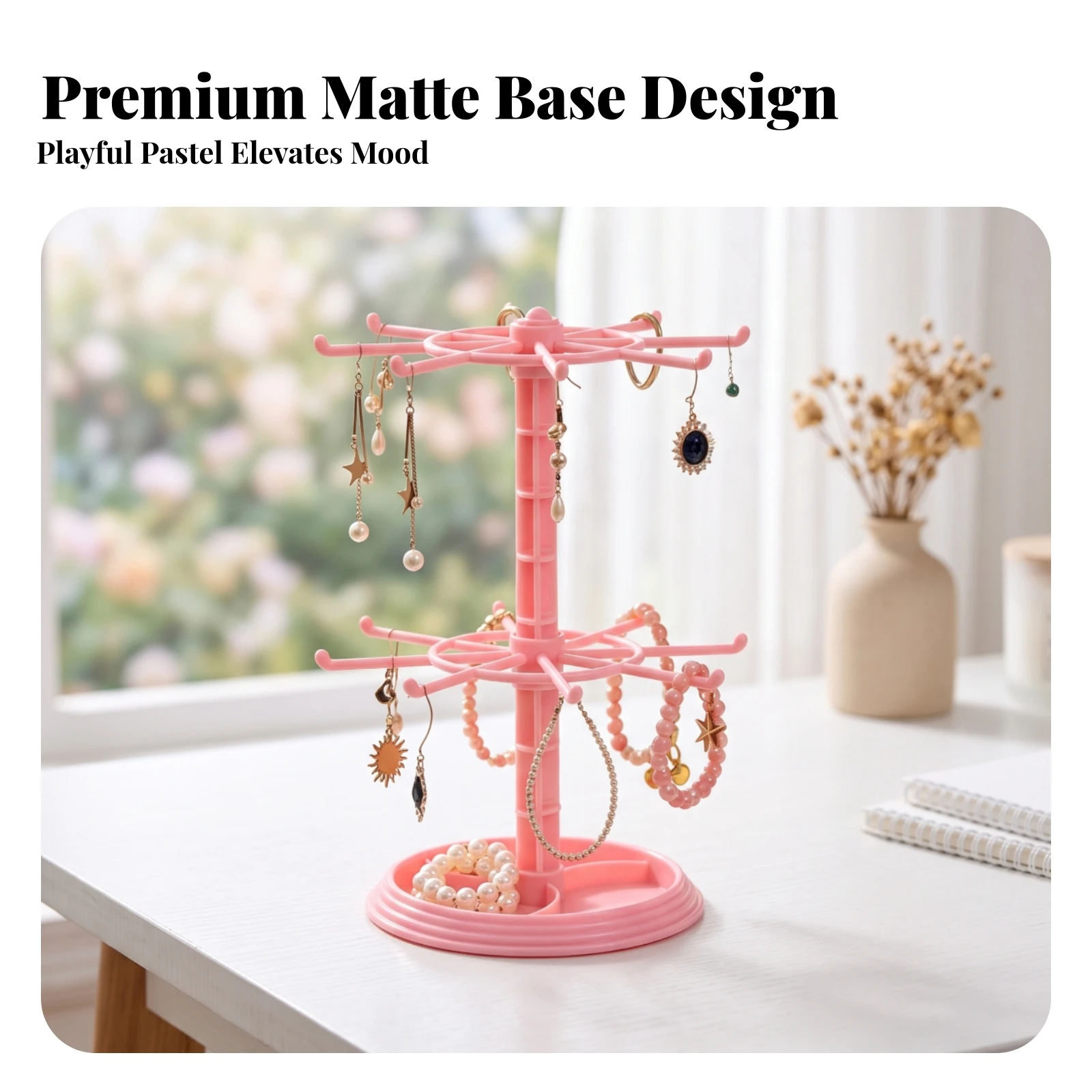 Rotating Jewelry Stand Tabletop Jewelry Organizer Stand Bracelet Holder Compact for Girls, Vanity Table, Bedroom