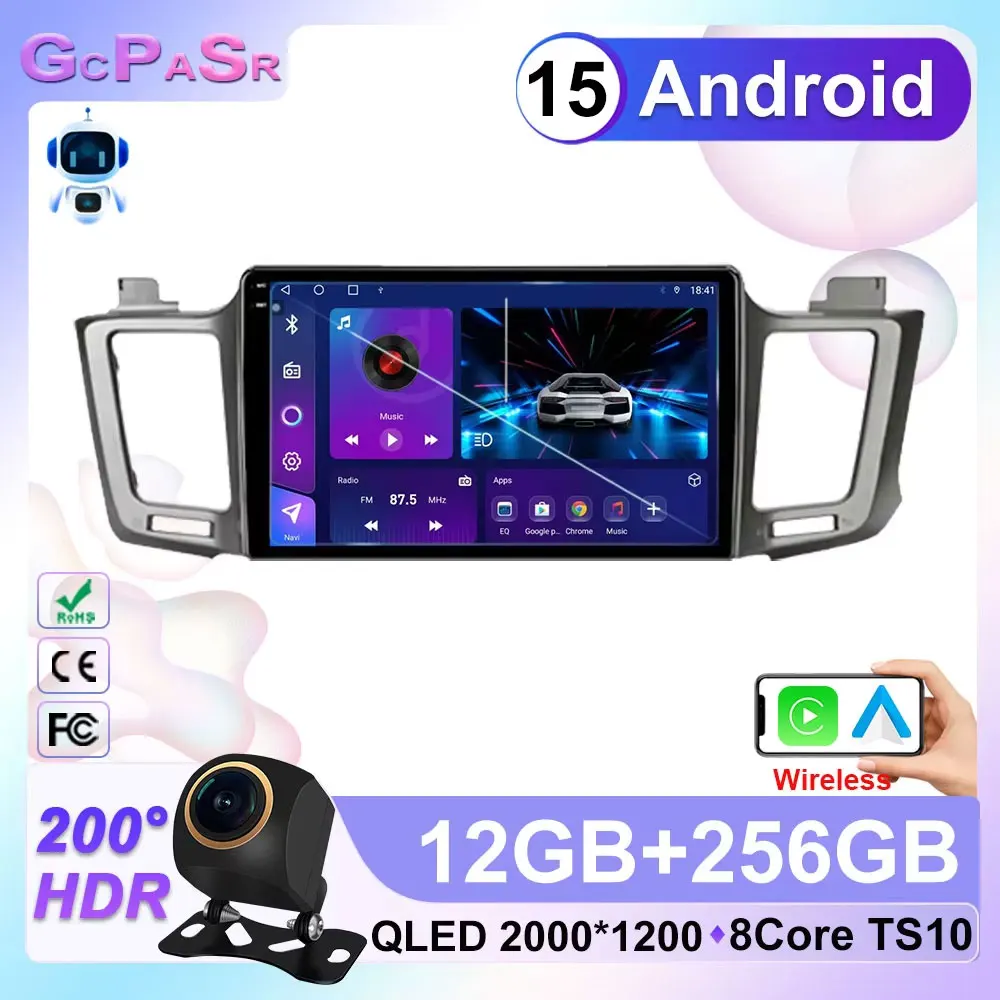 Car Radio For Toyota RAV4 2014 2015 2016 2017 2018 LHD Player Touch Auto Carplay DSP GPS QLED Screen WIFI No 2Din DVD Android 15