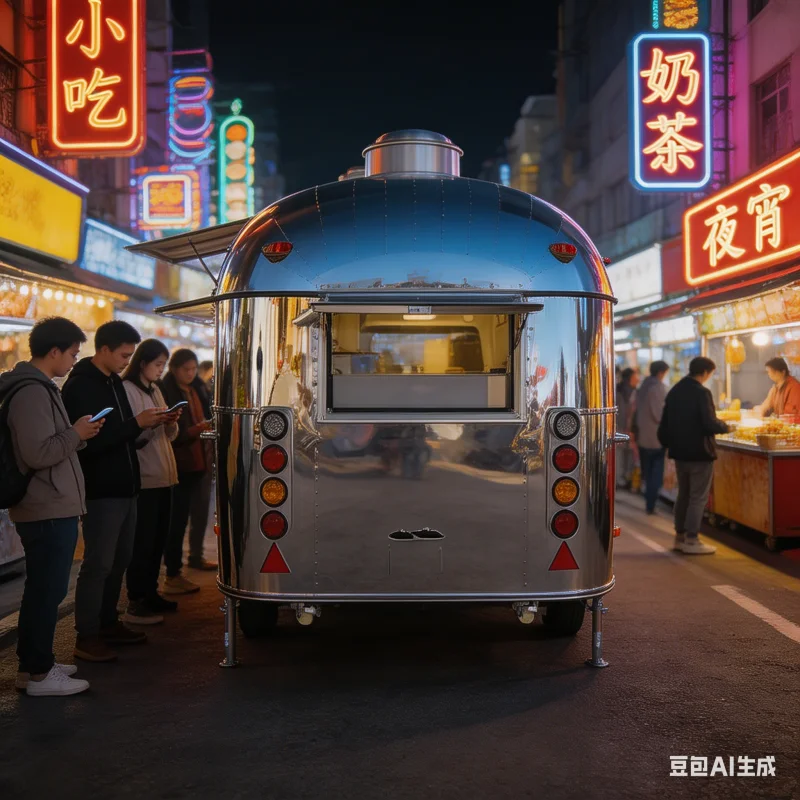 Round Food Trailer Concession Cart Mobile Kitchen Interior Customization For Pizza Burger Tacos Street Food Vending Business