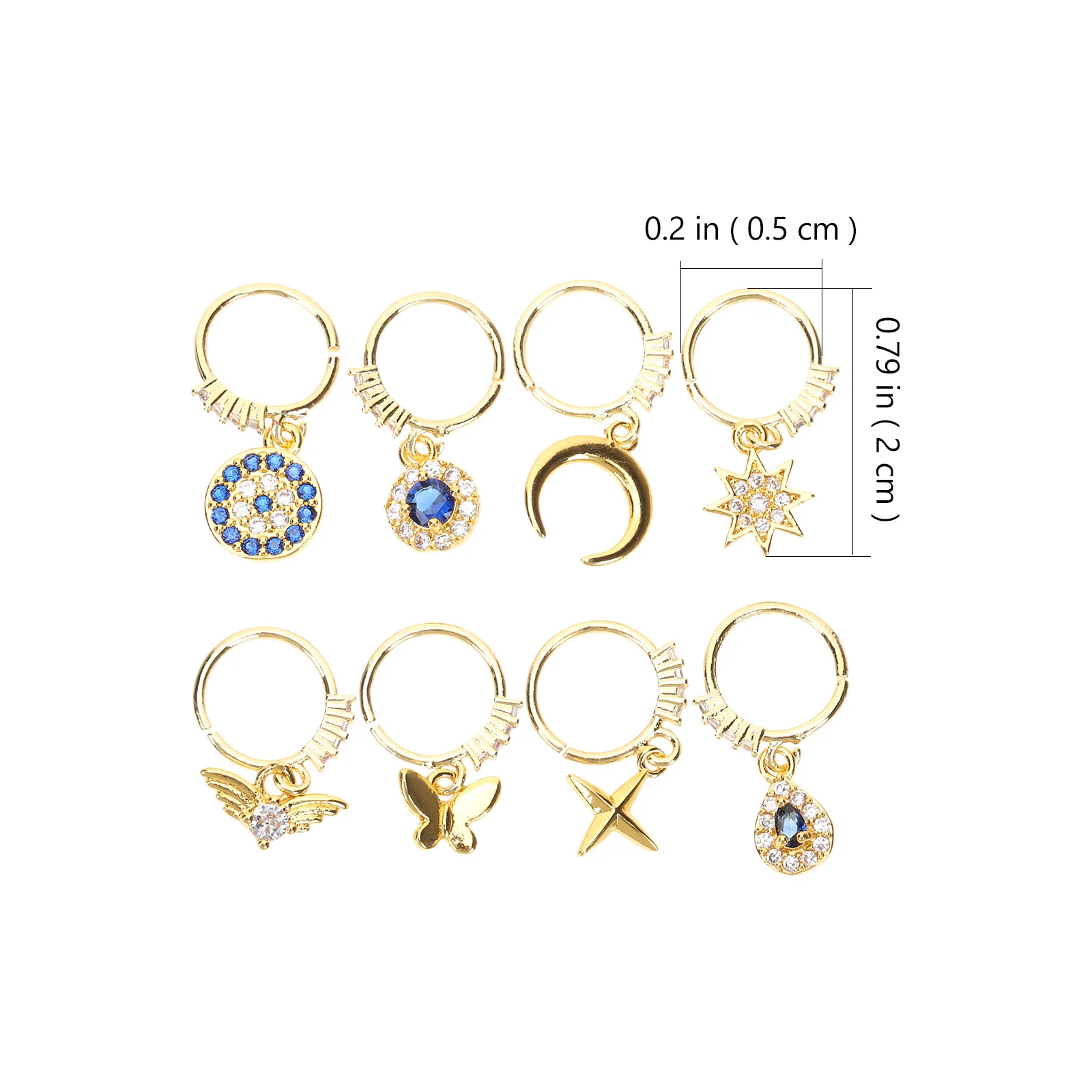 8 قطعة خواتم الأنف سبيكة الأطواق غير ثقب الغضروف أقراط للنساء الرجال مجوهرات وهمية ديكور الكفة كليب على نمط حفل زفاف