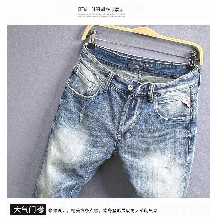 2023 Spring and Autumn New Fashion Trend Solid Color Elastic Jeans Men Casual Slim Comfortable High Quality Plus-Size Pants 36