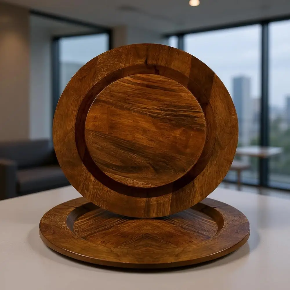 

Набор из 13 круглых тарелок из мангового дерева в деревенском стиле для ужина, закусок, барбекю и встреч (отделка под орех)