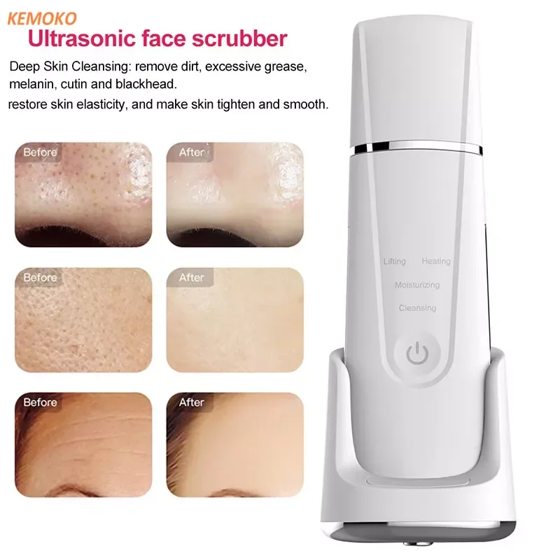 Face Peeling Clean Tone Lift Ultrasonic Face Cleaner Skin Scrubber With Wireless Charging Base Ultrasound Vibration Massager