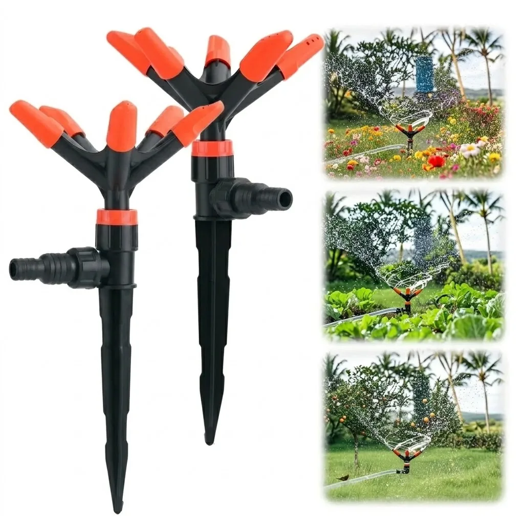 2pcs Automatic 360 Rotating Garden Sprinkler System Adjustable Spray for Lawn Patio Plant Beds Simple Installation Reduces Water