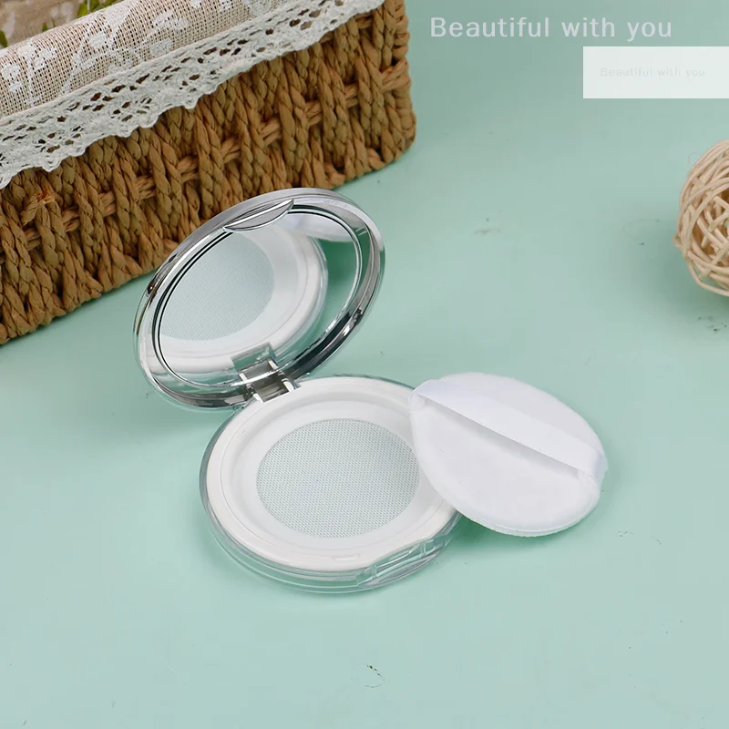 

5g Portable Powder Box Empty Travel Makeup Container with Powder Puff mirror