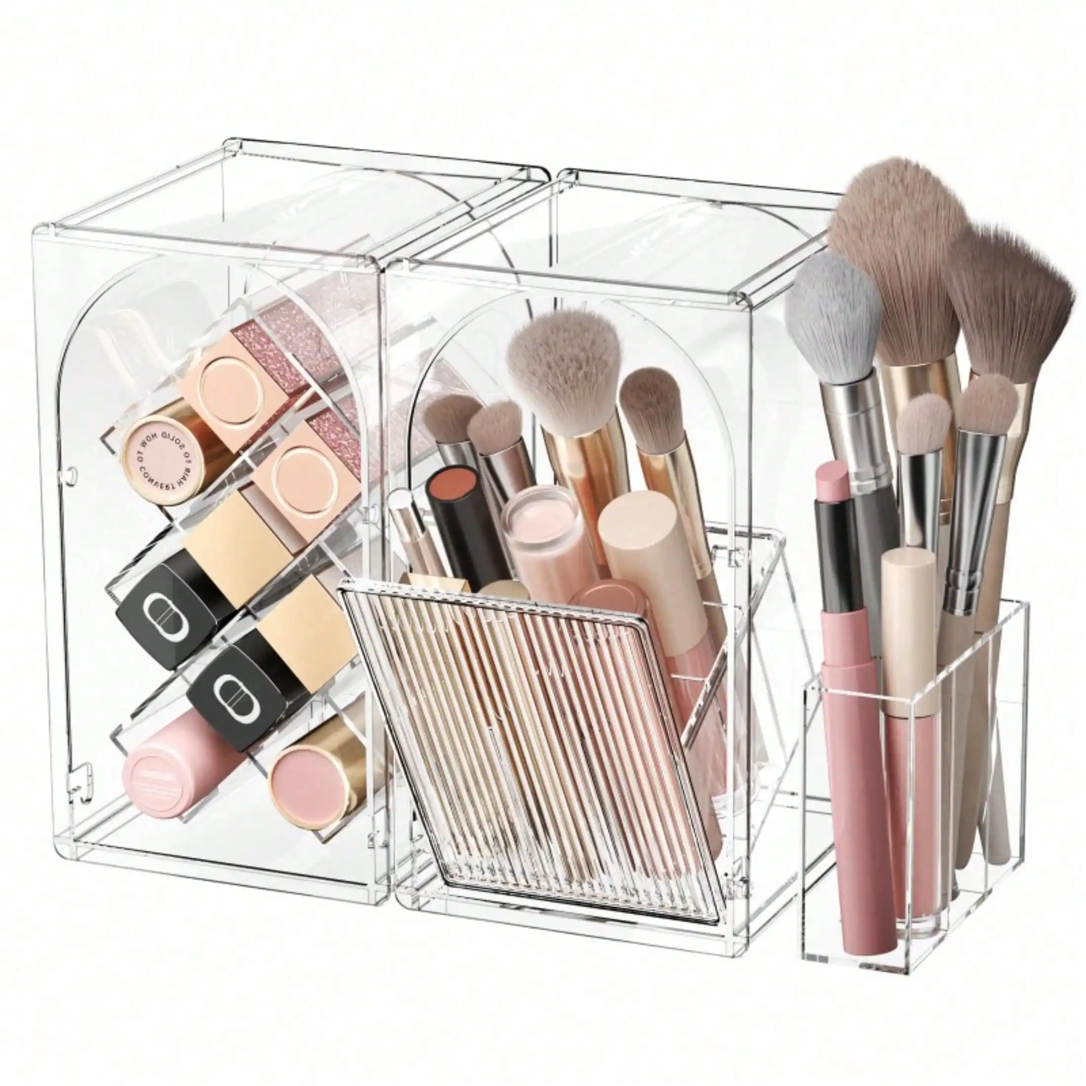 

Stackable makeup organizer countertop, ideal for storing perfumes, skincare products, cosmetics, lipsticks, face masks, and makeup brush palettes. It is a perfect choice for vanity tables and bathroom countertops, suitable as a gift for Valentine's Day