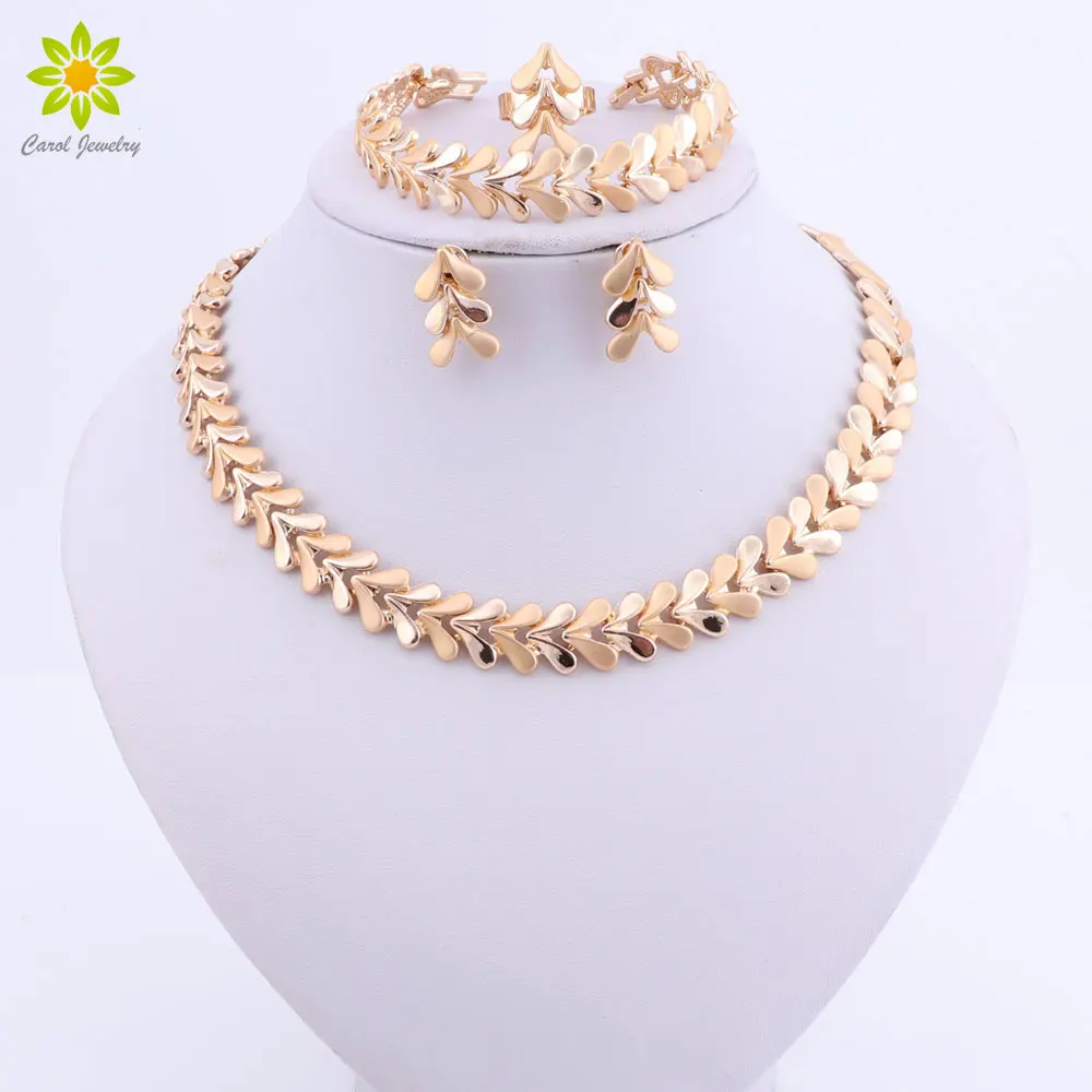 Dubai African Jewelry Set Nigerian Wedding Necklace Earrings Set For Women Brides Gold Color Ethiopian Indian Jewellery Set