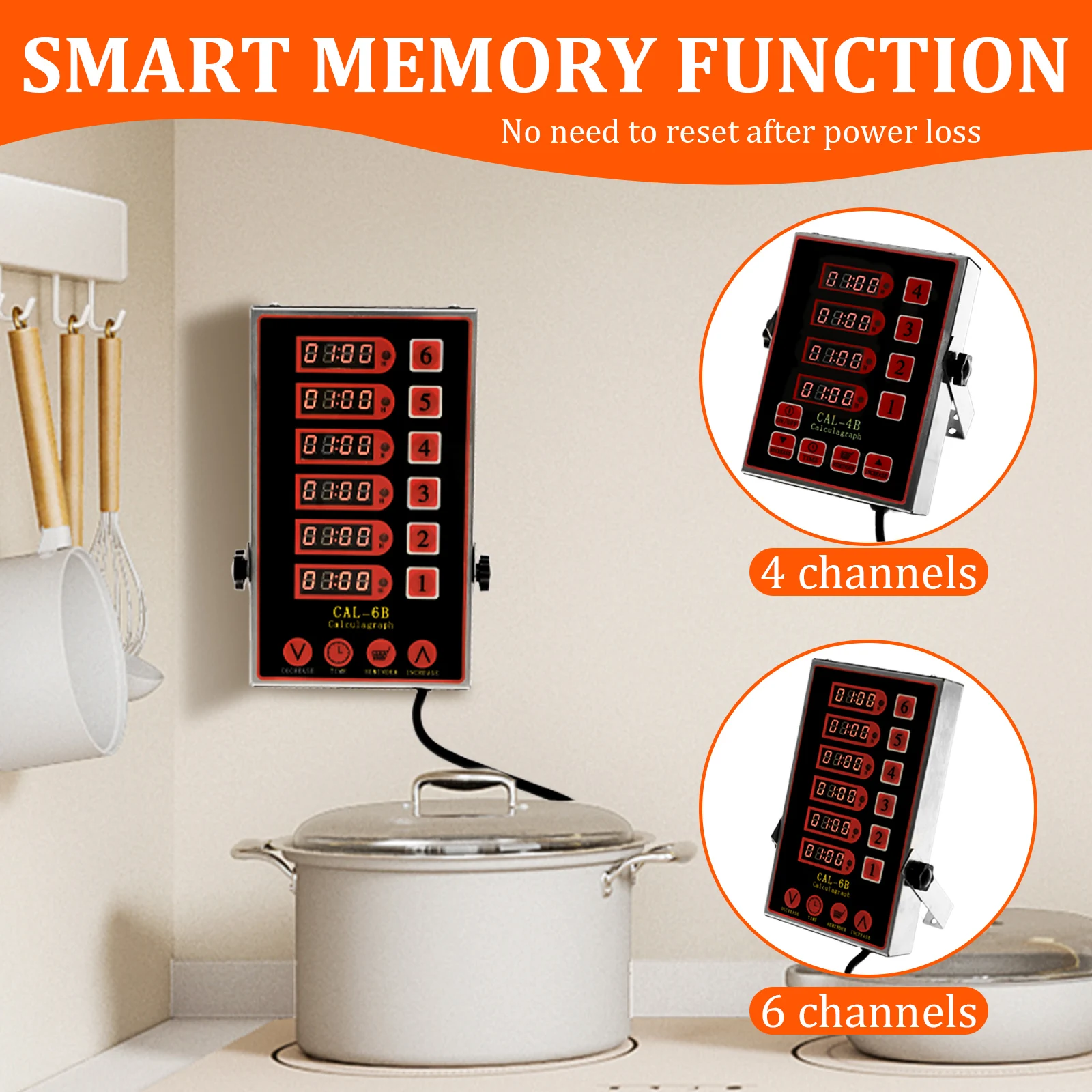 

4/6 Channel Stainless Steel LED Technology Kitchen Timer Loud remind Digital Kitchen Timer Reminder Function Commercial Cooking