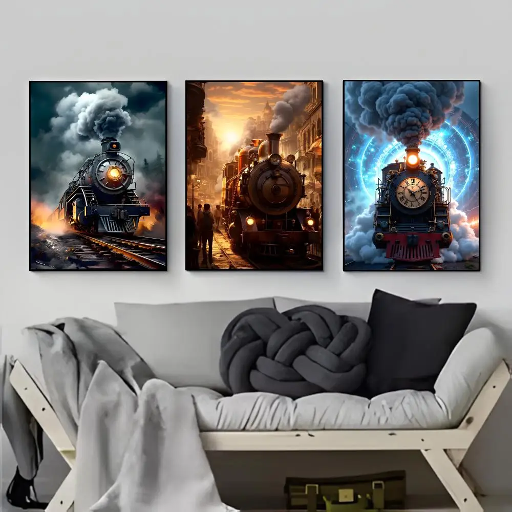Vintage Railroad Retro Railway Steam Train Poster Elegant Indoor Artwork Design & Contemporary Home Decor