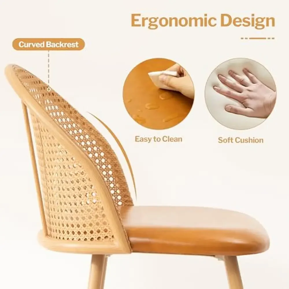 Set Van 4 Boho Rotan Barkrukken Lederen Stoel Rieten Rug Moderne Aanrechthoogte