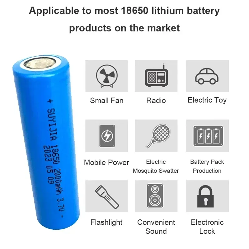 18650 Battery 3.7V 2000mAah Lithium Li-ion Rechargeable Batteries for Strong Light Flashlight Medical Equipment Power Tools